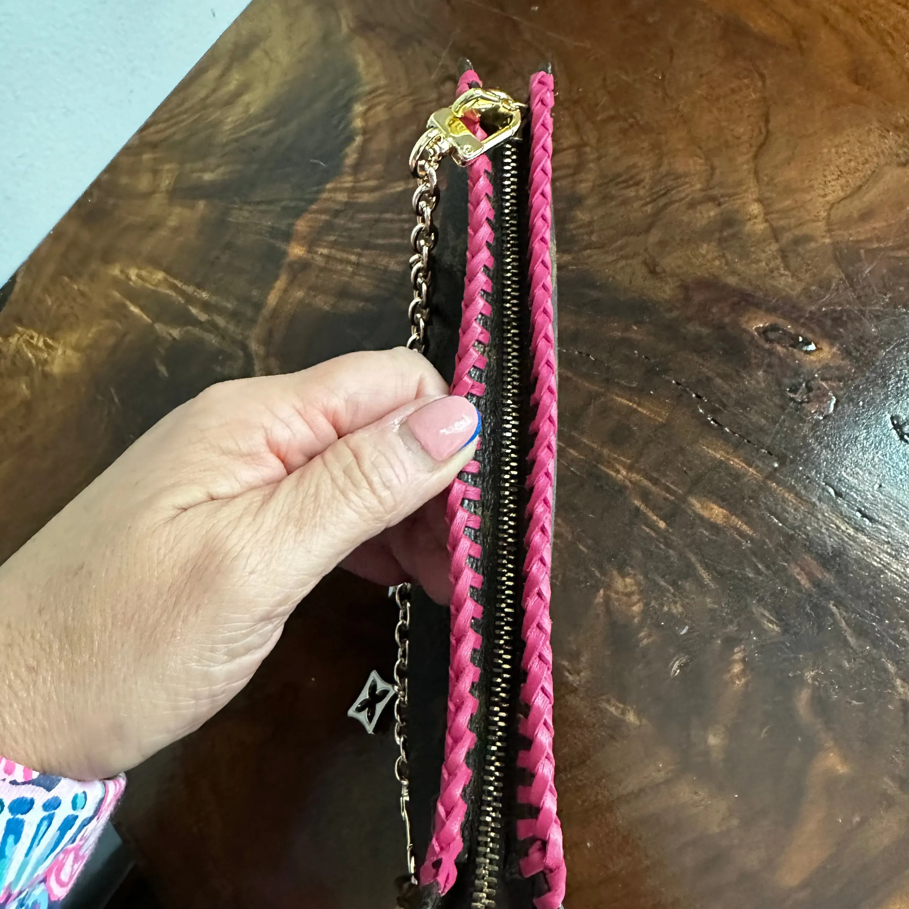 The Junco Wristlet - Vintage Monogram in Hot Pink