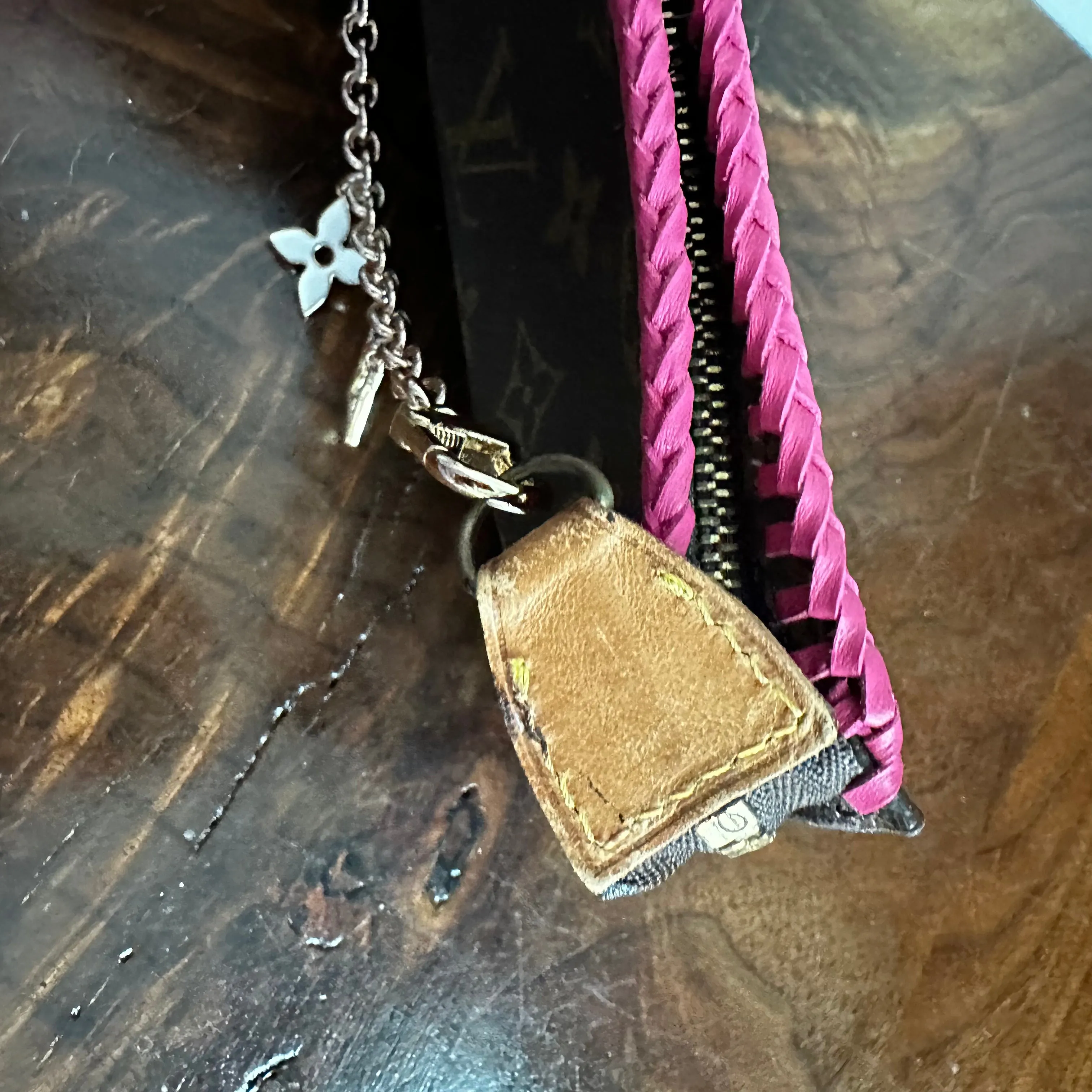 The Junco Wristlet - Vintage Monogram in Hot Pink