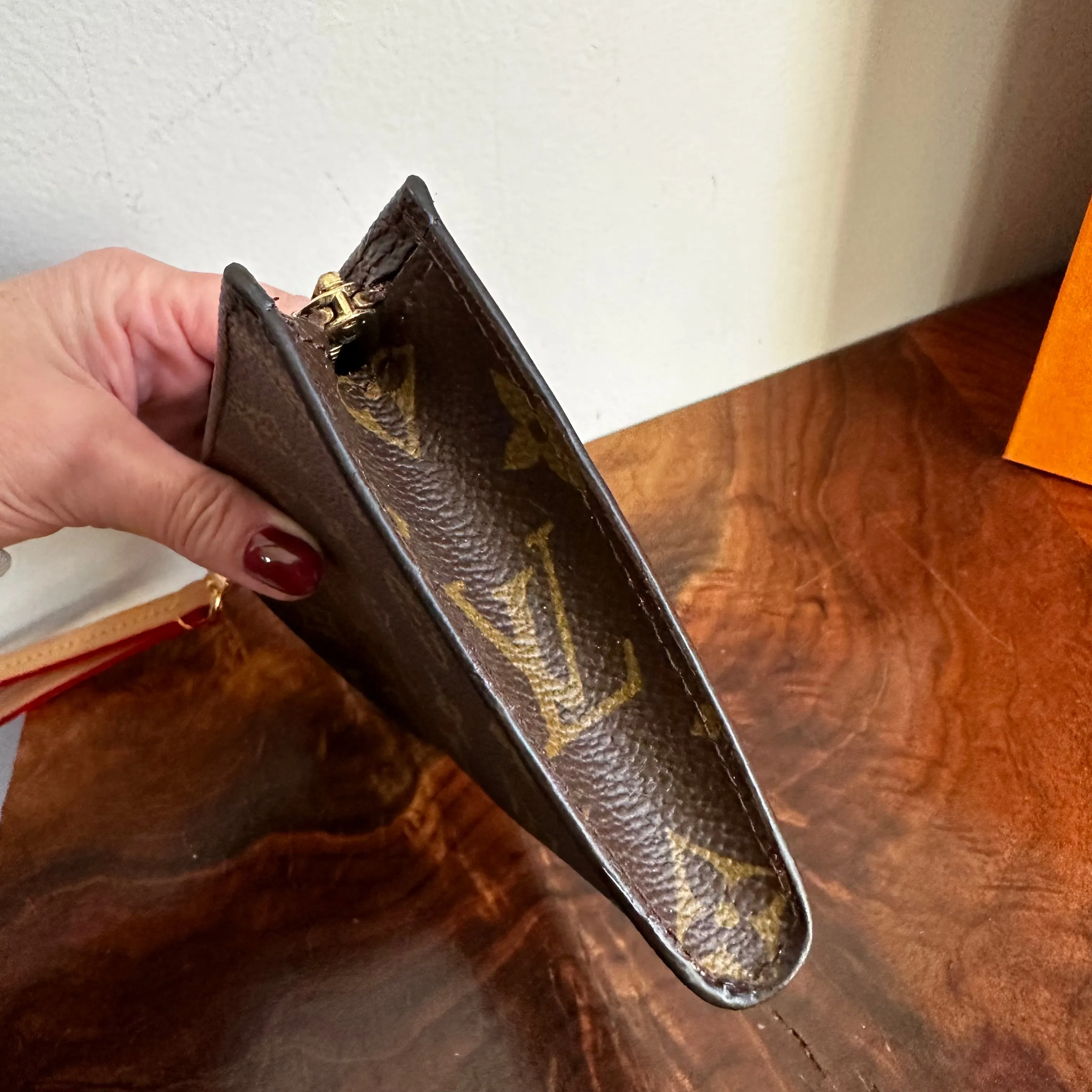 The Junco Wristlet - Vintage Monogram in Vachetta