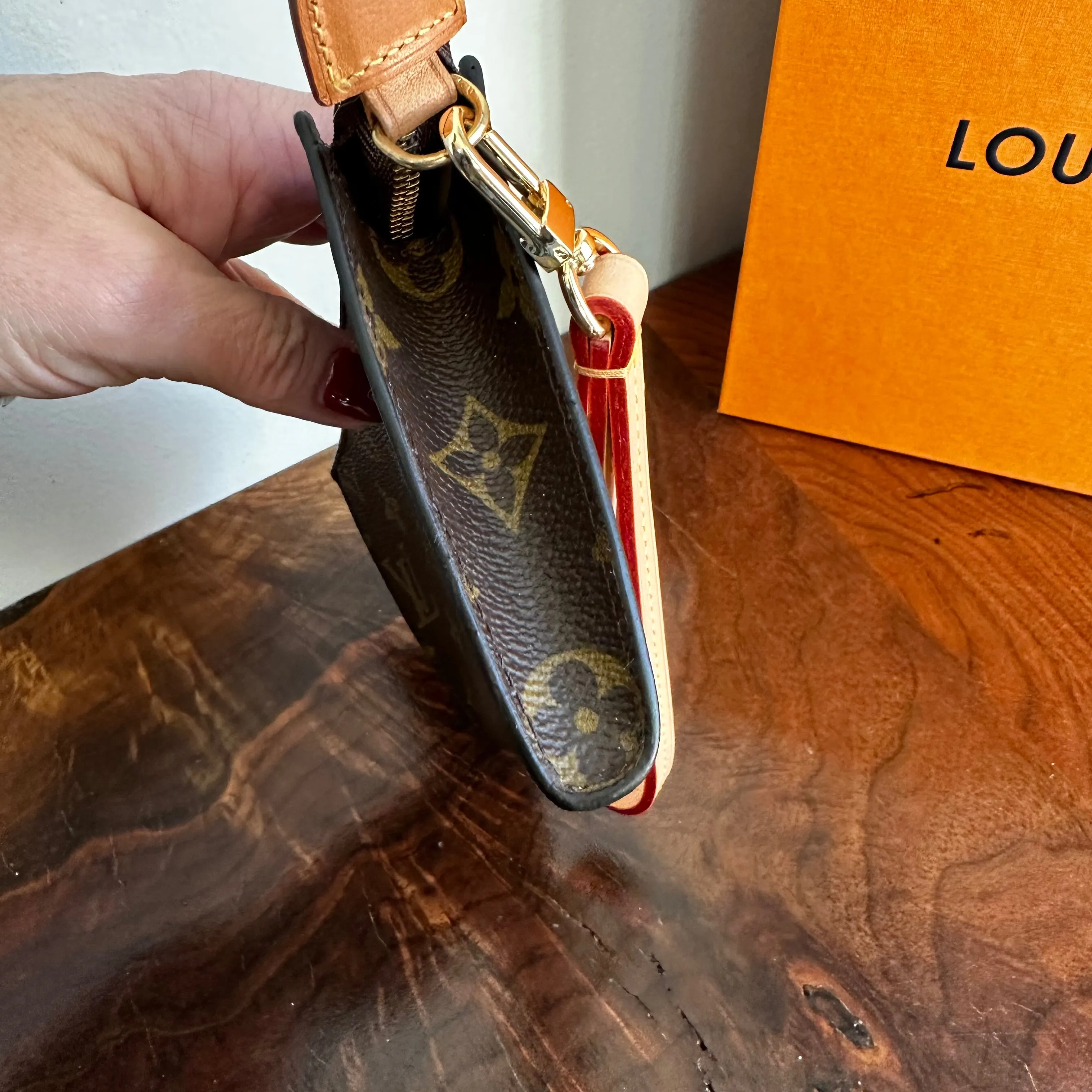 The Junco Wristlet - Vintage Monogram in Vachetta