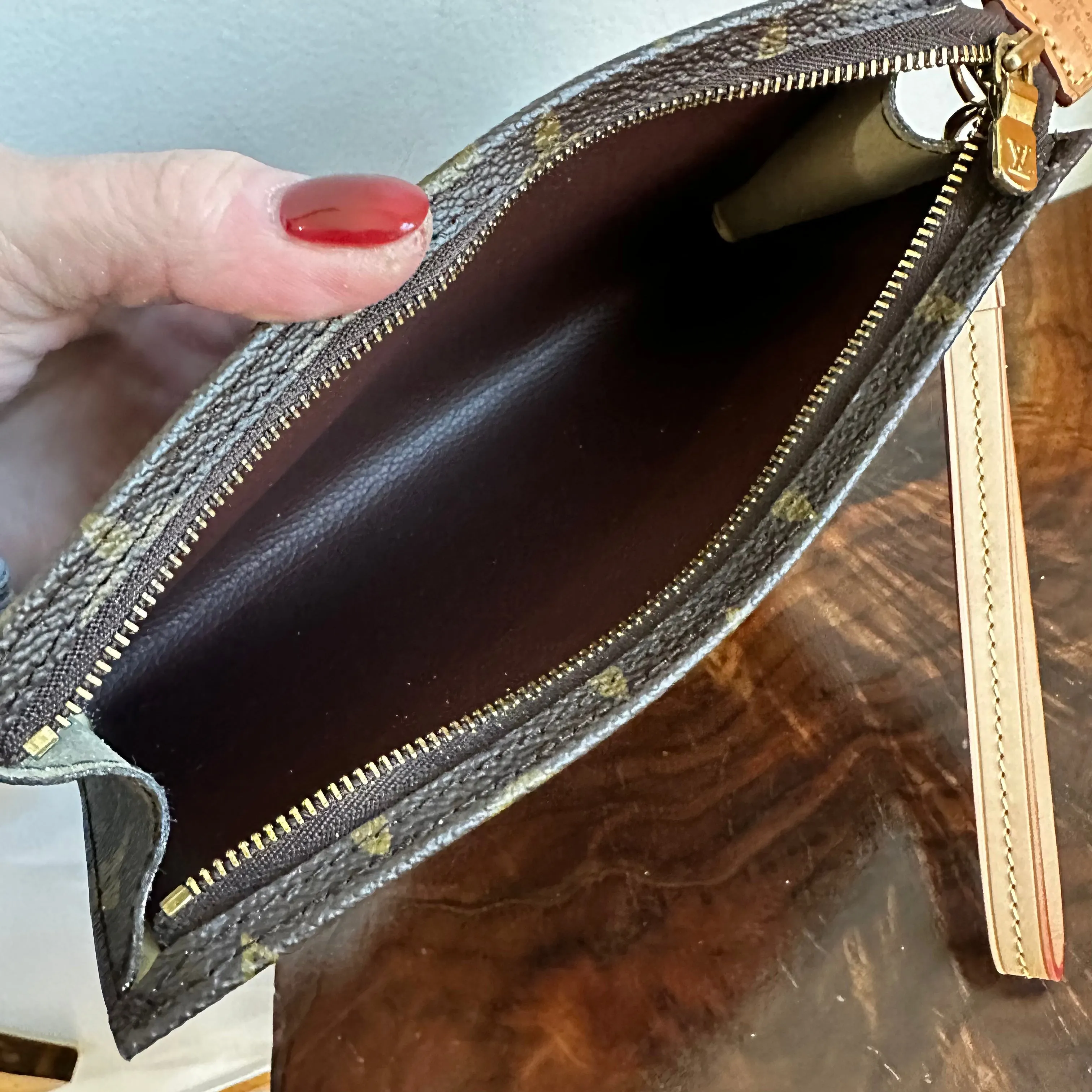 The Junco Wristlet - Vintage Monogram in Vachetta