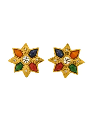 YSL Vintage Multicolor Gold Rhinestone Star Earrings