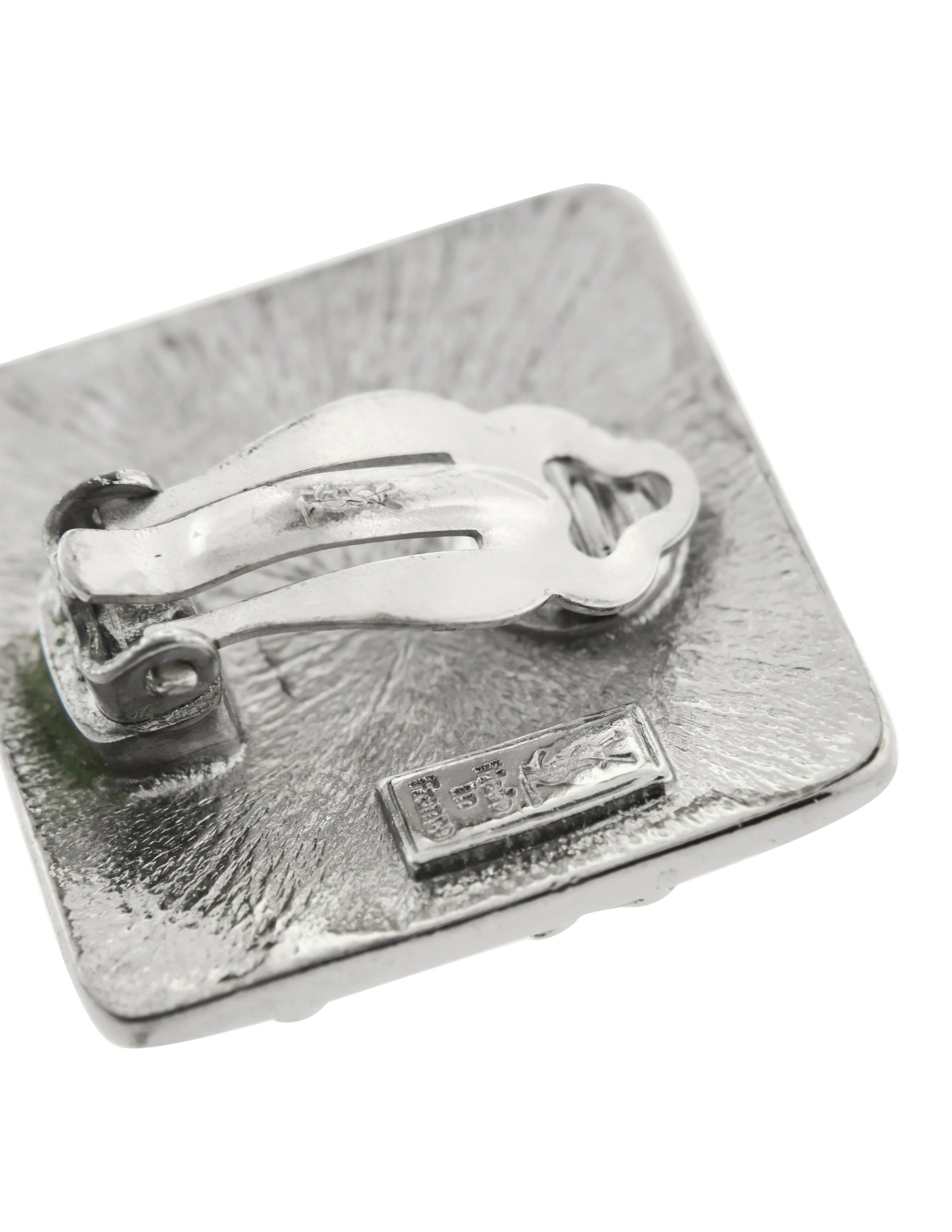 Yves Saint Laurent Vintage Silver YSL Logo Square Statement Earrings