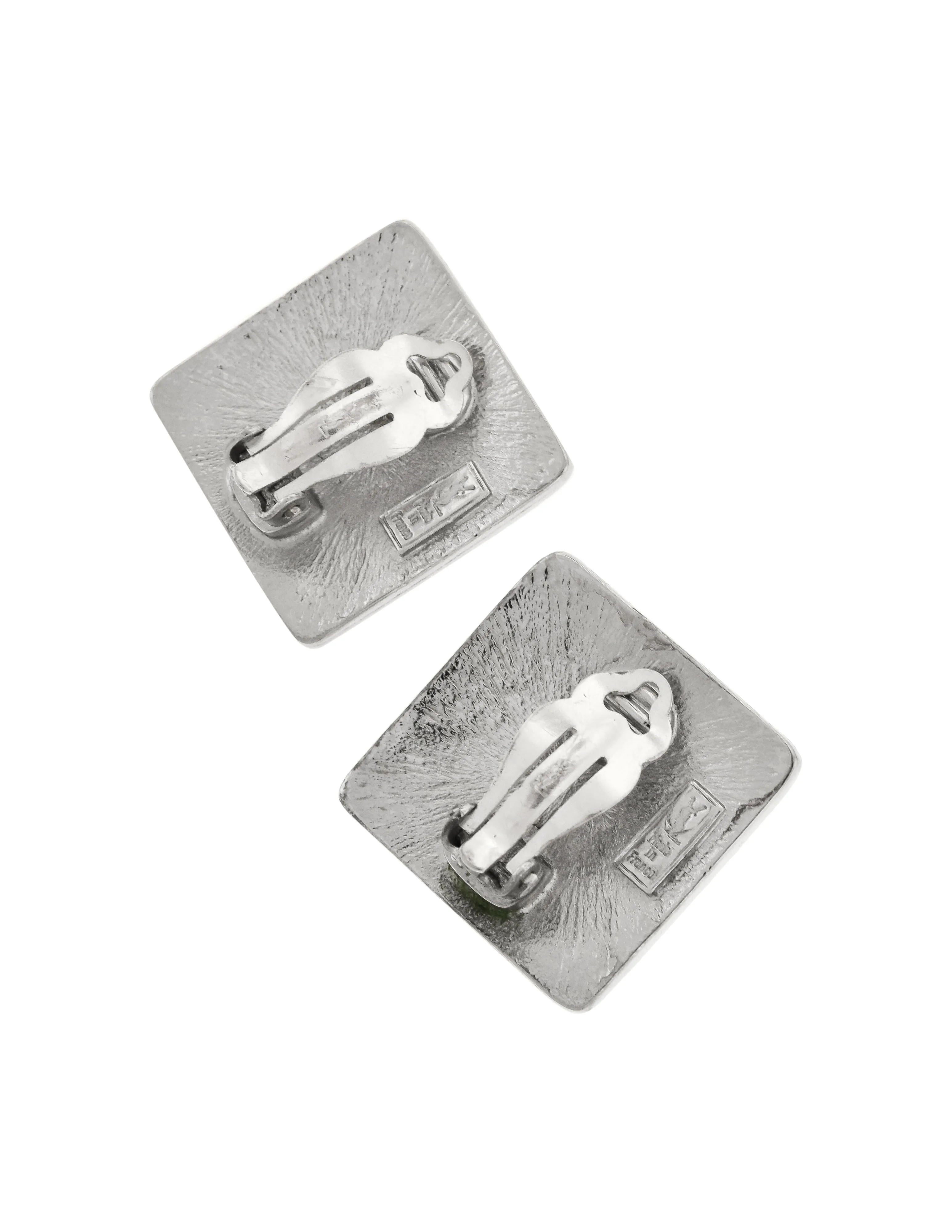 Yves Saint Laurent Vintage Silver YSL Logo Square Statement Earrings
