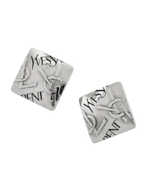 Yves Saint Laurent Vintage Silver YSL Logo Square Statement Earrings